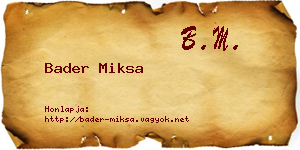 Bader Miksa névjegykártya